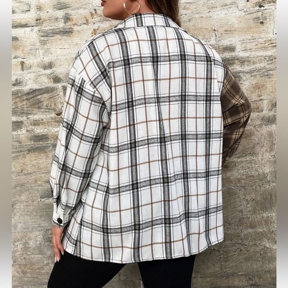 Classic Elegant Plus Size Plaid Button Down Shirt Top Blouse - Picture 2 of 16